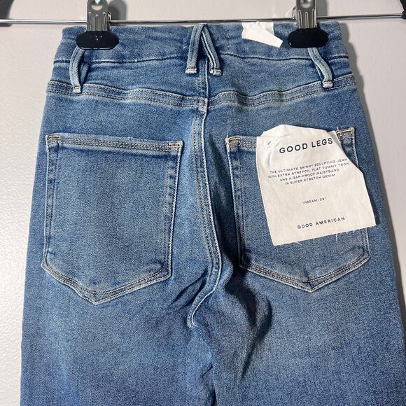 NWT Good American Good Legs Skinny Jeans 00 / 24 Blue Ankle Raw Hem Stretch - Picture 9 of 9